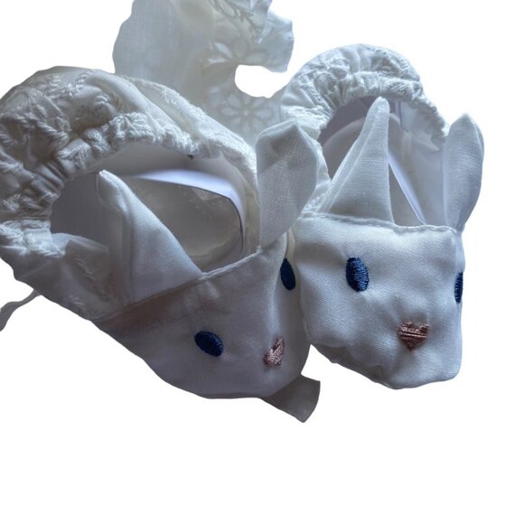 NEW Easter Baby Bonnet Embroidered Bunny Rabbit Booties Shoes White High Hope - Picture 2 of 5